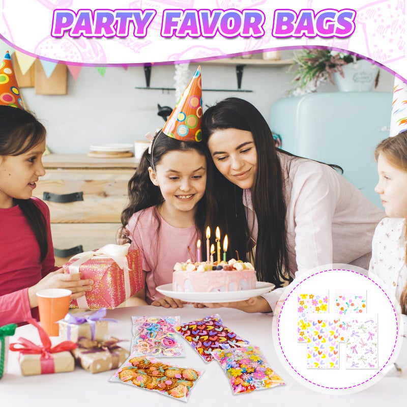 Eunoir 100Pcs 4x6 Inches Self Adhesive Goodie Bags, 4 Assorted Dopamine Color Patterns for Party Favors, Treat Bags for Birthday, Baby Shower, Wedding, Carnival - Image 4