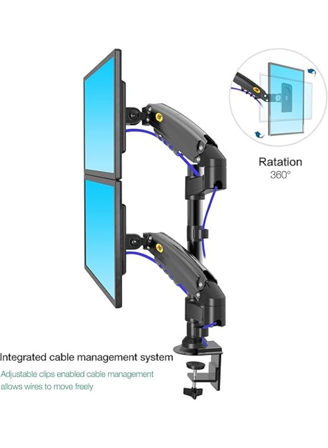 NB North Bayou H160-B Dual Monitor Arm – Adjustable Desk Mount for 17–27 Inch Screens, Holds Up to 19.8 lbs Each, VESA Compatible with C-Clamp & Grommet Base - Image 2