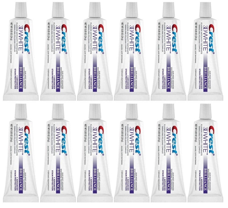Crest 3D White Brilliance Toothpaste, Vibrant Peppermint, Travel Size, 0.85 oz (24g) - Pack of 12 - Image 1