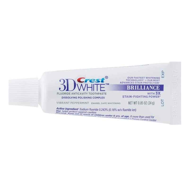 Crest 3D White Brilliance Toothpaste, Vibrant Peppermint, Travel Size, 0.85 oz (24g) - Pack of 12 - Image 2