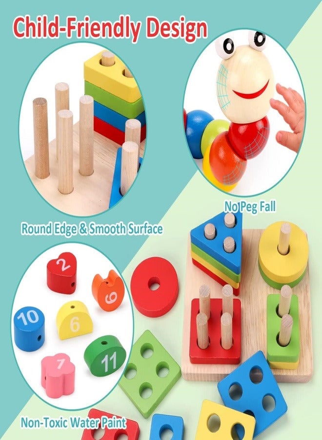 Toys for 1 2 Year Old Boys Girls, 6 In 1 Kids Wooden Toys Toddler Toys Includes Stacking Sorting Xylophone Bead Maze Baby Boy 3-6 Year,Preschool Educational Toy Gifts  - Image 3
