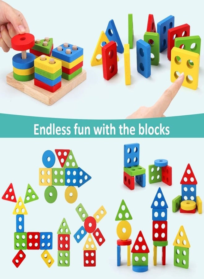 Toys for 1 2 Year Old Boys Girls, 6 In 1 Kids Wooden Toys Toddler Toys Includes Stacking Sorting Xylophone Bead Maze Baby Boy 3-6 Year,Preschool Educational Toy Gifts  - Image 4