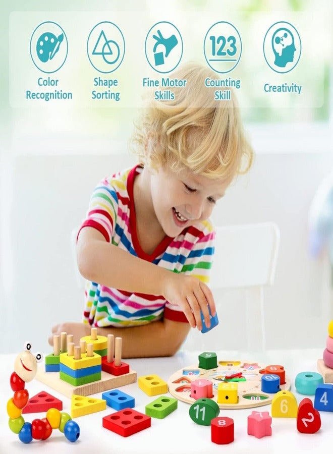 Toys for 1 2 Year Old Boys Girls, 6 In 1 Kids Wooden Toys Toddler Toys Includes Stacking Sorting Xylophone Bead Maze Baby Boy 3-6 Year,Preschool Educational Toy Gifts  - Image 5