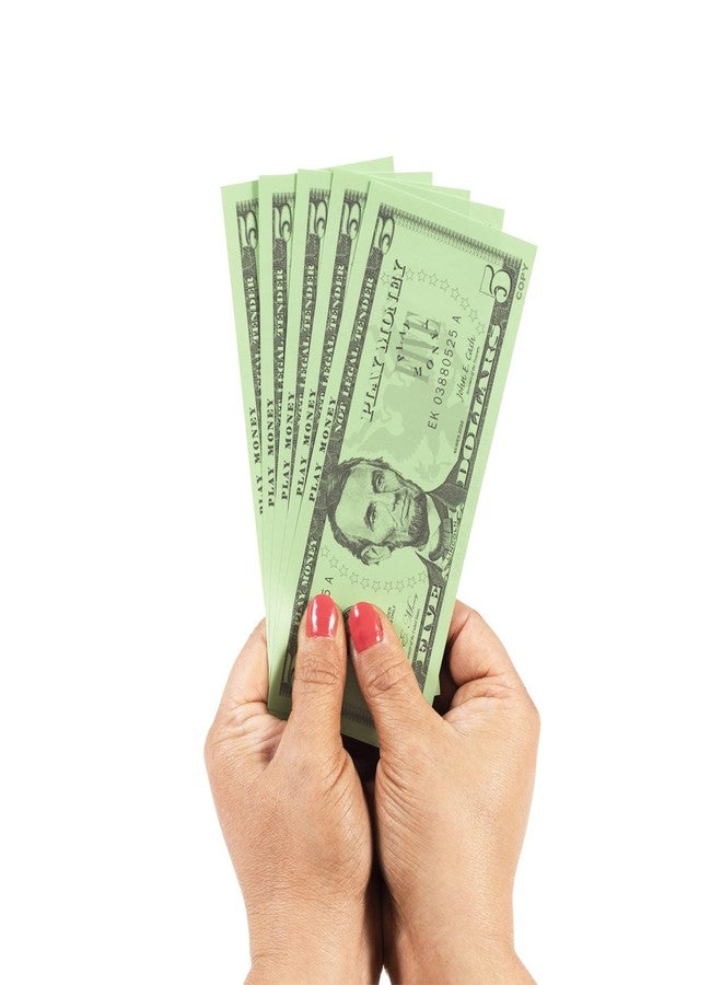 LEARNING ADVANTAGE Five Dollar Play Bills - Set of 100 $5 Paper Bills - Designed and Sized Like Real US Currency - Teach Currency, Counting and Math with Play Money - Image 3