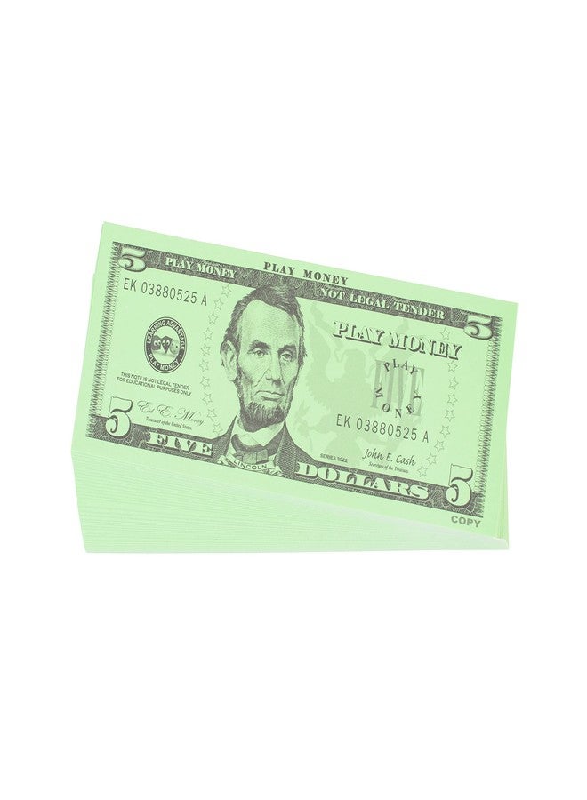 LEARNING ADVANTAGE Five Dollar Play Bills - Set of 100 $5 Paper Bills - Designed and Sized Like Real US Currency - Teach Currency, Counting and Math with Play Money - Image 2