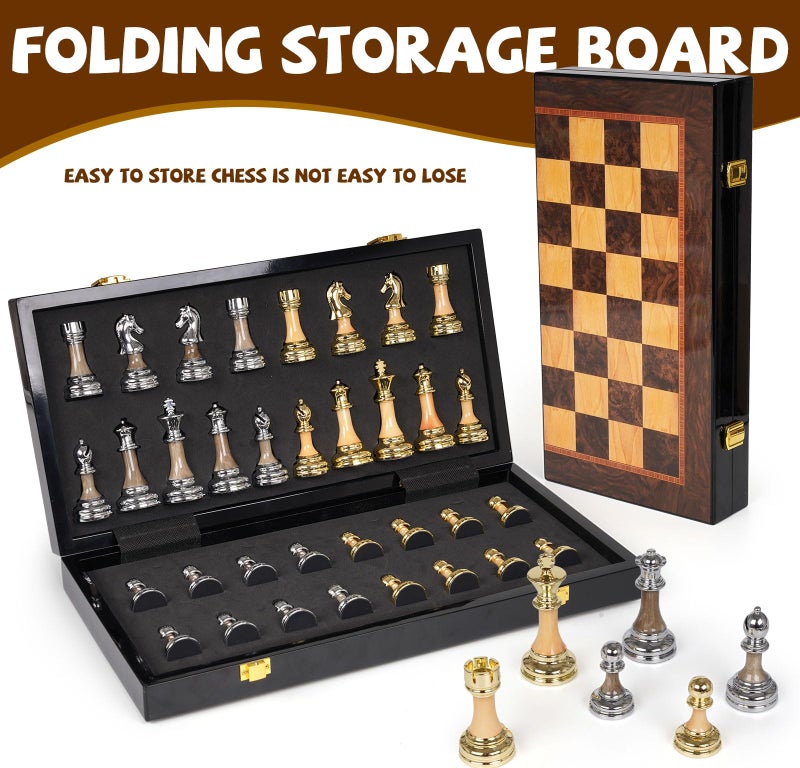 Kvintes Luxury Large Metal & Acrylic Chess Set with Wooden Chess Board (17â€) â€“ Weighted Chess Pieces with 3.5â€ King, Foldable Tournament Chess Set for Adults and Kids, Professional Chess Game Set - Image 4