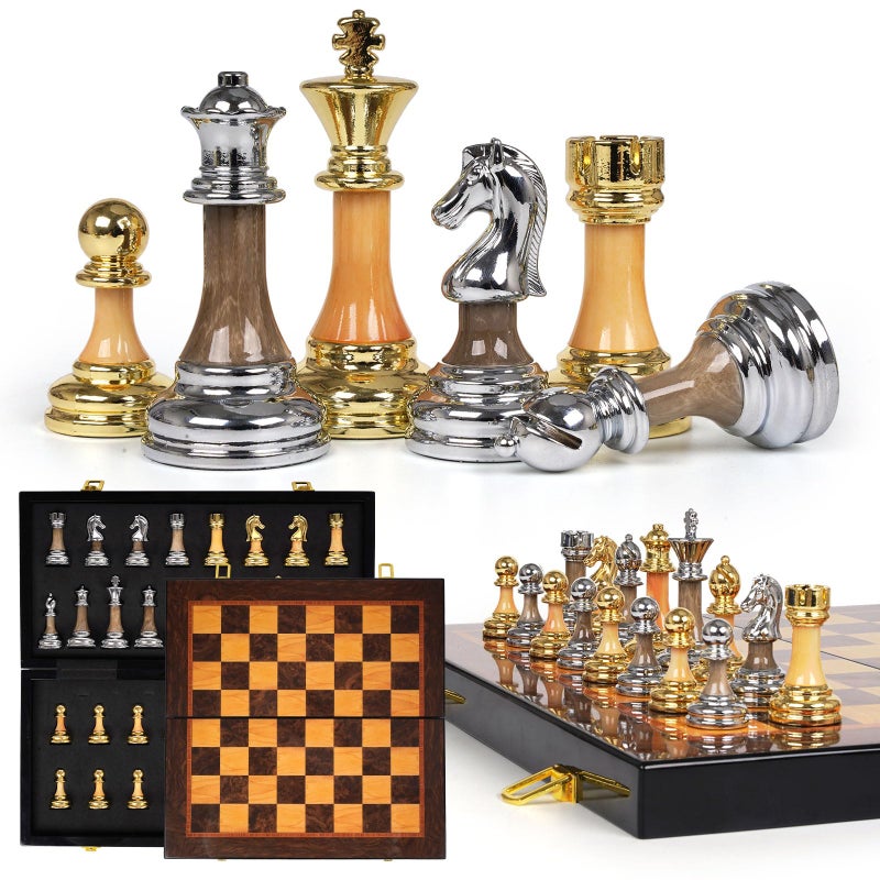 Kvintes Luxury Large Metal & Acrylic Chess Set with Wooden Chess Board (17â€) â€“ Weighted Chess Pieces with 3.5â€ King, Foldable Tournament Chess Set for Adults and Kids, Professional Chess Game Set - Image 1