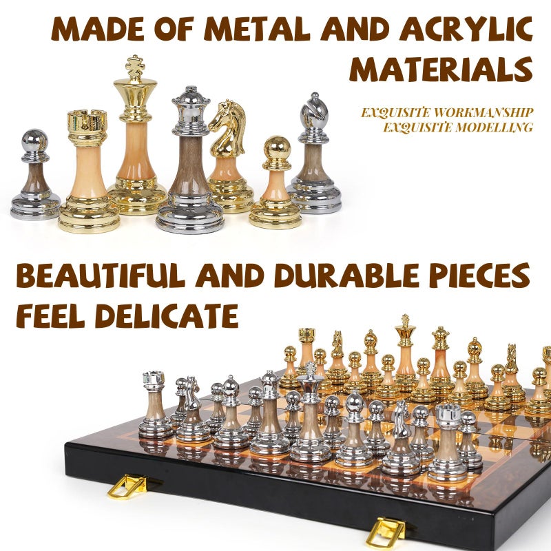 Kvintes Luxury Large Metal & Acrylic Chess Set with Wooden Chess Board (17â€) â€“ Weighted Chess Pieces with 3.5â€ King, Foldable Tournament Chess Set for Adults and Kids, Professional Chess Game Set - Image 3