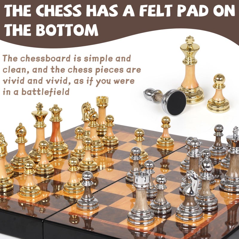 Kvintes Luxury Large Metal & Acrylic Chess Set with Wooden Chess Board (17â€) â€“ Weighted Chess Pieces with 3.5â€ King, Foldable Tournament Chess Set for Adults and Kids, Professional Chess Game Set - Image 5