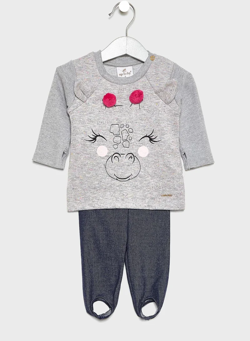Up Baby Kids Pom Pom Sweatshirt + Leggings Set