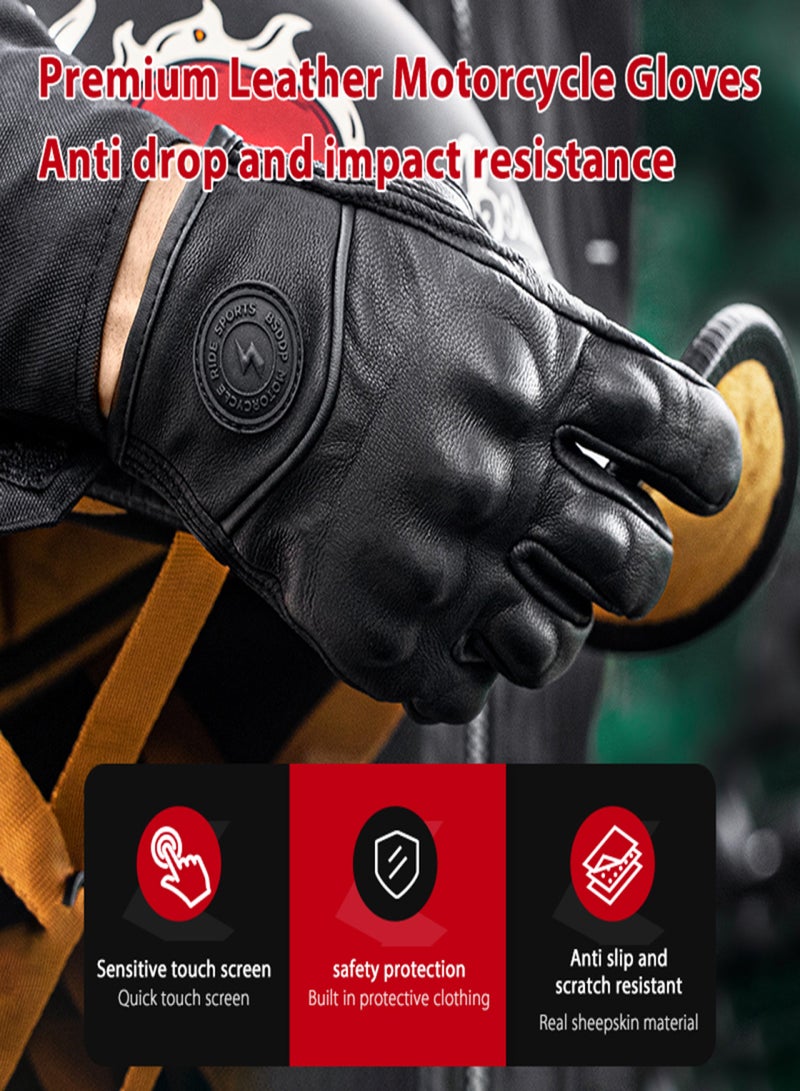 BSDDP Motorcycle Premium Leather Gloves Men's Motorcycle Street Protected Biker Gloves Impact Antiskid Sensitive Touch Screen - Image 3