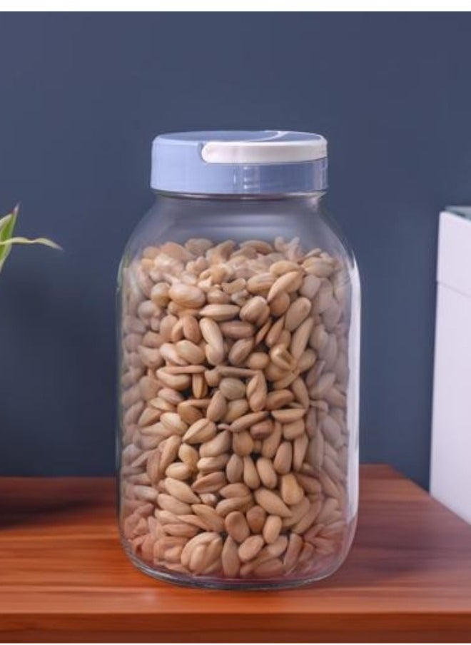 Bager - Large round glass jar with plastic lid for storing large quantities of dry materials such as flour, sugar, rice, legumes, pasta, pickles (5 litre capacity) - Image 1