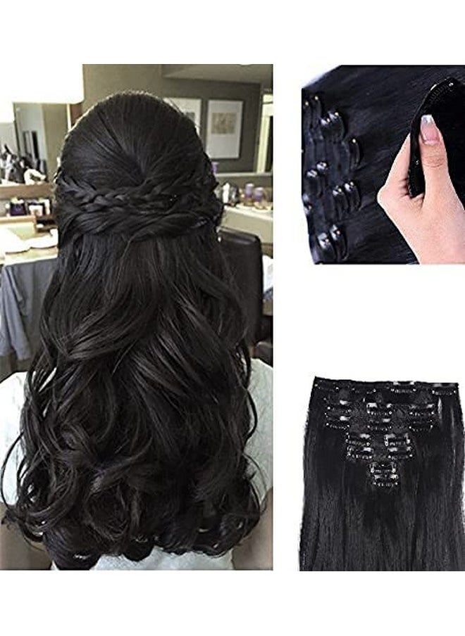 BeatStock 6 Pcs 16 Clips Based 24 Inch Curly/Wavy High Temperature Synthetic Fibre Hair Extension(Natural Black)  - Image 1