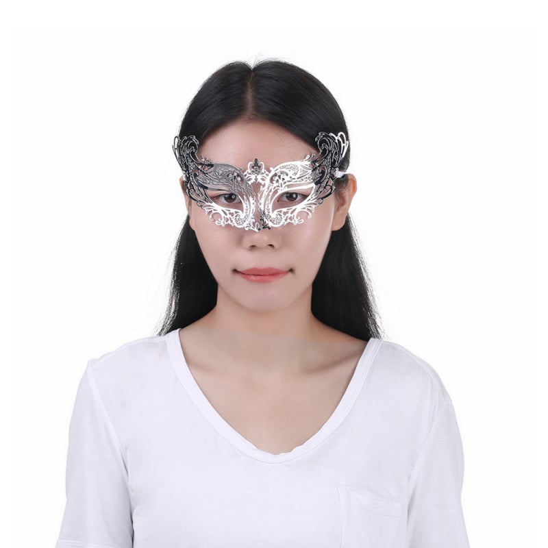 Metal Mask: Silver Rhinestone Decorated, One Size Fits Most - Adjustable Secure Comfortable Fit, Elegant Mask for Halloween Masquerade Party - Image 3