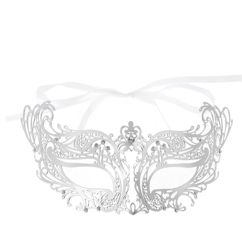 Metal Mask: Silver Rhinestone Decorated, One Size Fits Most - Adjustable Secure Comfortable Fit, Elegant Mask for Halloween Masquerade Party - Image 1