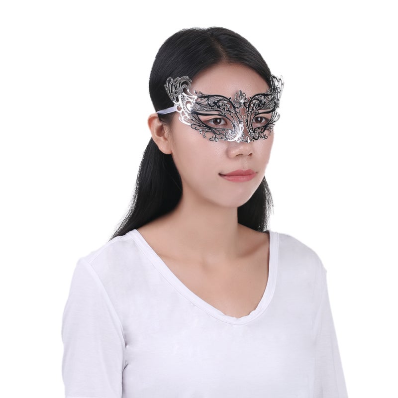 Metal Mask: Silver Rhinestone Decorated, One Size Fits Most - Adjustable Secure Comfortable Fit, Elegant Mask for Halloween Masquerade Party - Image 4