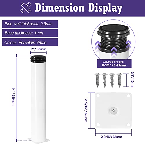 Masendelk 14 Inch Metal Furniture Legs - Stainless Steel, Adjustable, White, Round Cabinet Legs for Coffee Table, Cabinet, Desk, Sofa, Shelves - Pack of 4 - Image 5