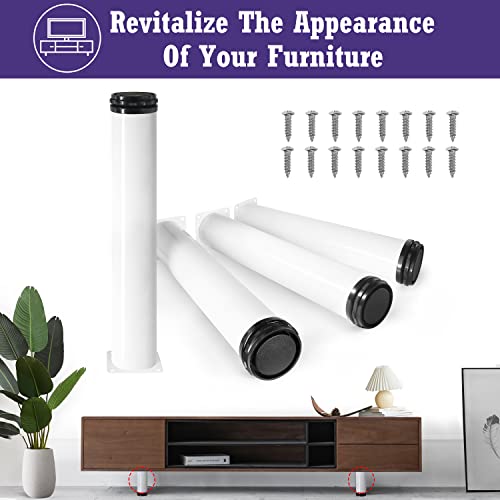 Masendelk 14 Inch Metal Furniture Legs - Stainless Steel, Adjustable, White, Round Cabinet Legs for Coffee Table, Cabinet, Desk, Sofa, Shelves - Pack of 4 - Image 2