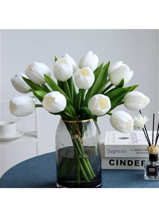 WhiteGreen Tulip Flowers Artificial Luxury Big Tulip Valentine's Day Mother's Day Easter Home Kitchen Wedding Decorations(11pcs) - Image 1