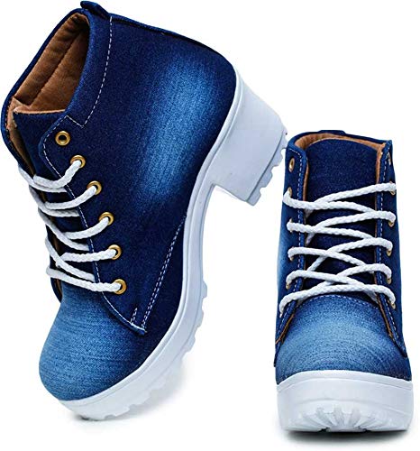 KRAFTER Women's and Girls High Ankle Denim Stylish Boots-HP-Dark-Blue-113-41 - Image 4