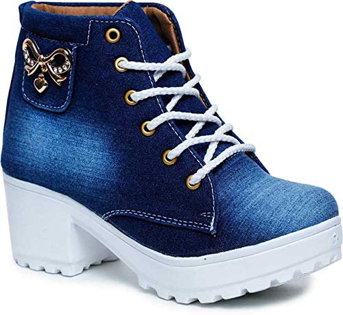 KRAFTER Women's and Girls High Ankle Denim Stylish Boots-HP-Dark-Blue-113-41 - Image 2