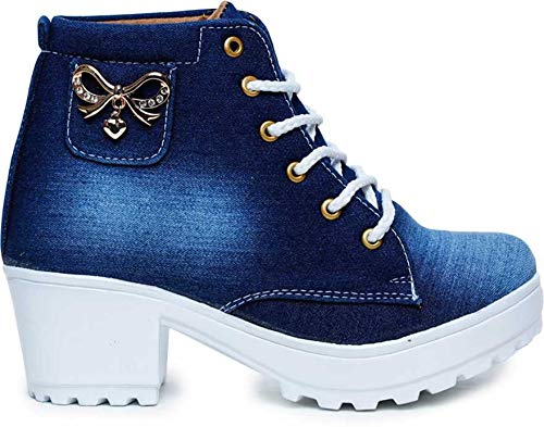 KRAFTER Women's and Girls High Ankle Denim Stylish Boots-HP-Dark-Blue-113-41 - Image 3