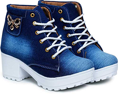 KRAFTER Women's and Girls High Ankle Denim Stylish Boots-HP-Dark-Blue-113-41 - Image 1