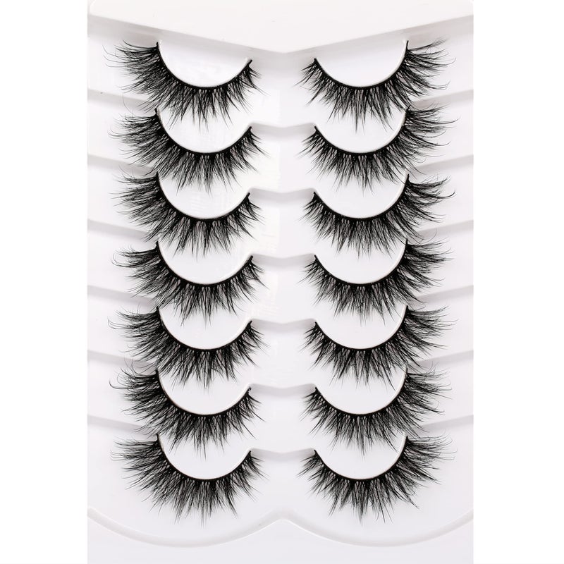 Pooplunch False Eyelashes Fairy Lashes Wispy Crossed Fluffy Faux Mink Lashes Cat Eye Look Fluttery 8D Fake Eyelashes Faux Mink Lashes 7 Pairs Pack - Image 1