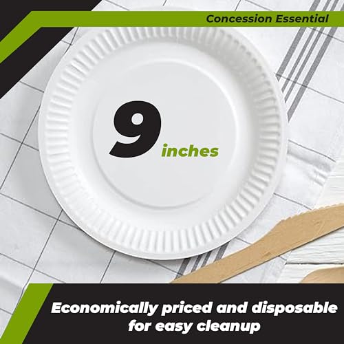 Concession Essentials Paper Plate, 9" White Uncoated 100ct - Image 2