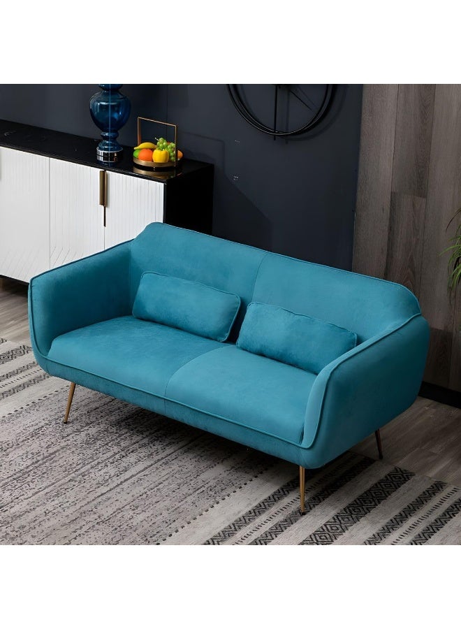 Ripple FURNITURE UAE Homes Modern Velvet Sofa, 2-Seater with Gold Metal Legs, Navy Blue - Image 1