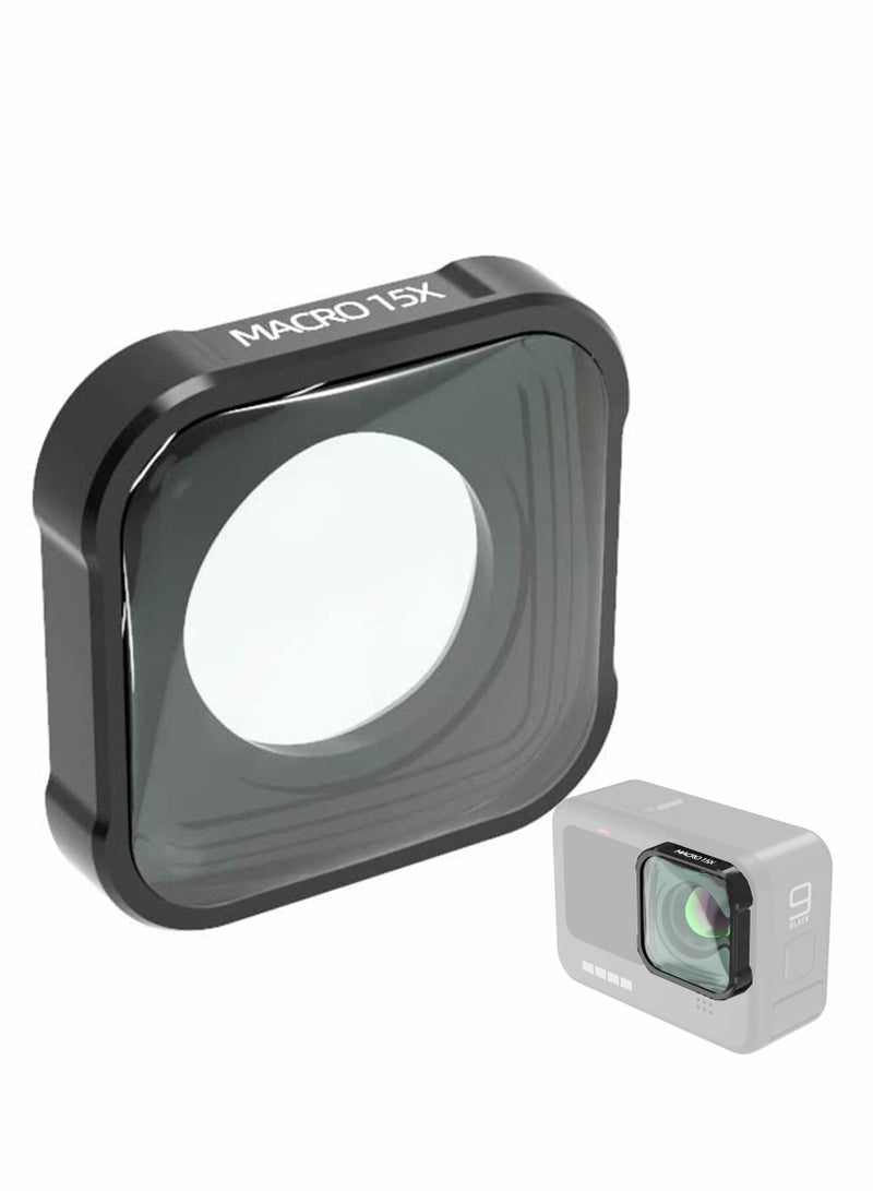 عدسة كاميرا ماكرو 15X مع طلاء متعدد الطبقات، زجاج بصري أسود، ملحقات متوافقة مع GoPro Hero 9 - Image 1