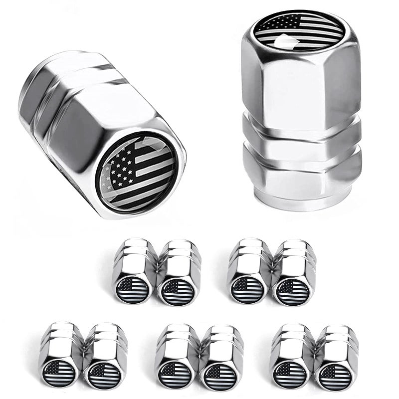 Dsycar 12 Pack Chrome American Flag Valve Stem Cap Aluminum Hexagon Design with Rubber Ring Universal fits Cars Trucks Motorcycles Bicycles Hexagon SilverAmerican Flag - Image 3