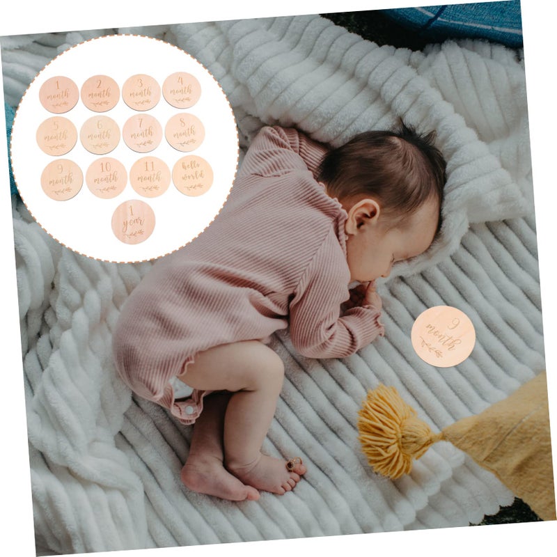 Wooden Monthly Milestone Cards 13Pcs Set For Newborn Photography Photo Props - Image 3