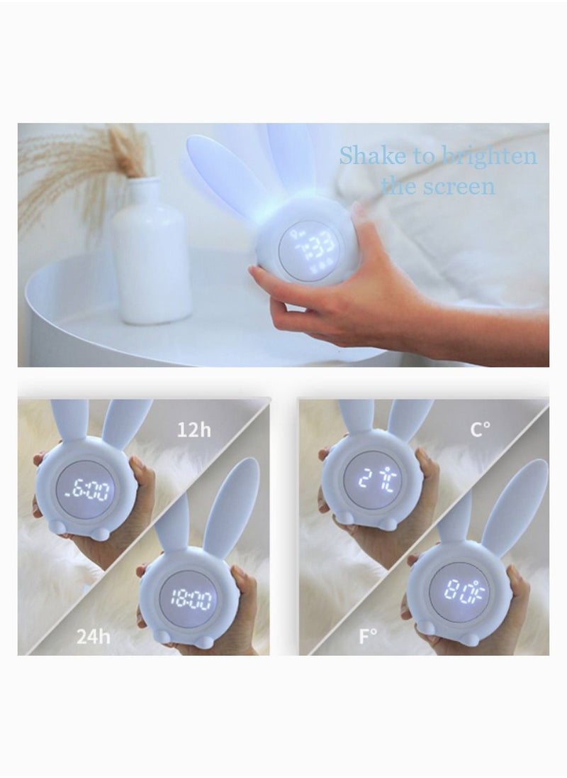 SYOSI - Blue Rabbit Alarm Clock, SYOSI Luminous Rabbit Alarm Clock Cartoon Rabbit Lamp LED Silicone Bed Light Multifunctional Home Desktop Decorations Timed Night Light for Kids with Lithium Battery - Image 1