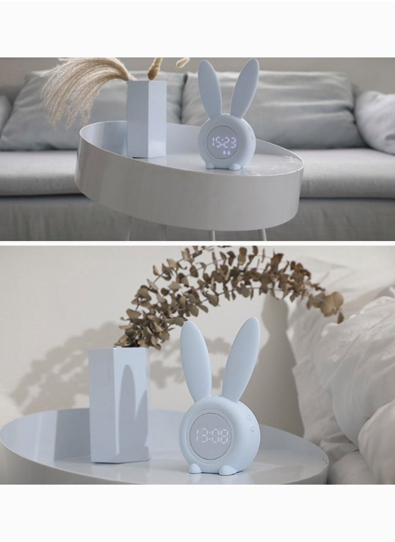 SYOSI - Blue Rabbit Alarm Clock, SYOSI Luminous Rabbit Alarm Clock Cartoon Rabbit Lamp LED Silicone Bed Light Multifunctional Home Desktop Decorations Timed Night Light for Kids with Lithium Battery - Image 1