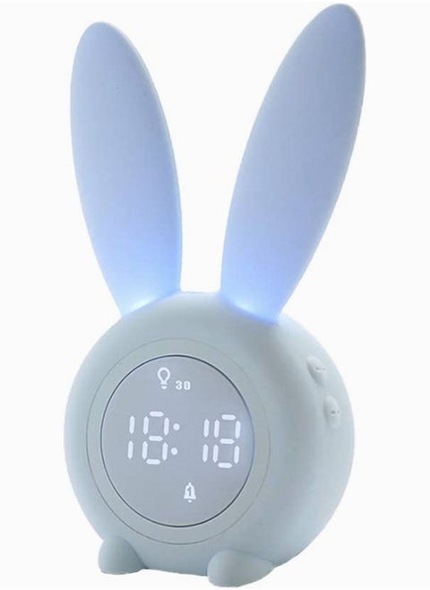 Blue Rabbit Alarm Clock, SYOSI Luminous Rabbit Alarm Clock Cartoon Rabbit Lamp LED Silicone Bed Light Multifunctional Home Desktop Decorations Timed Night Light for Kids with Lithium Battery