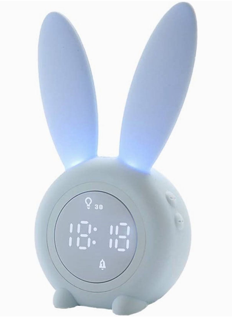SYOSI - Blue Rabbit Alarm Clock, SYOSI Luminous Rabbit Alarm Clock Cartoon Rabbit Lamp LED Silicone Bed Light Multifunctional Home Desktop Decorations Timed Night Light for Kids with Lithium Battery - Image 1