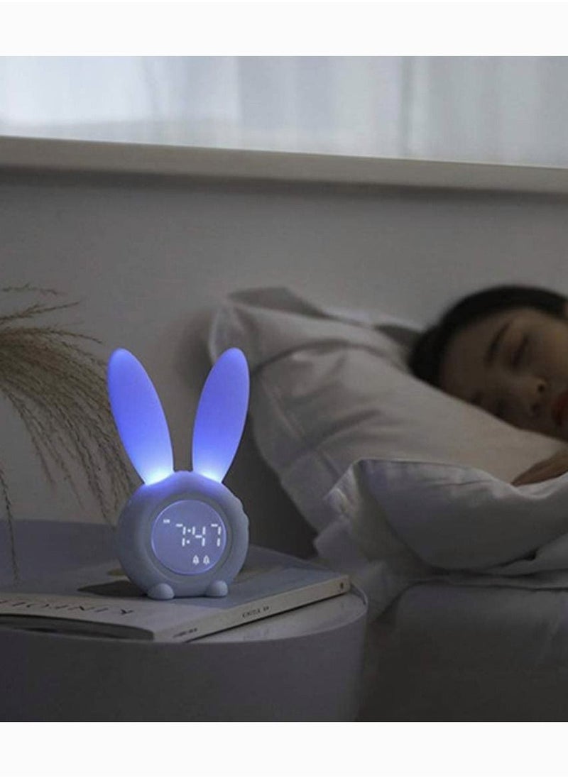 SYOSI - Blue Rabbit Alarm Clock, SYOSI Luminous Rabbit Alarm Clock Cartoon Rabbit Lamp LED Silicone Bed Light Multifunctional Home Desktop Decorations Timed Night Light for Kids with Lithium Battery - Image 1