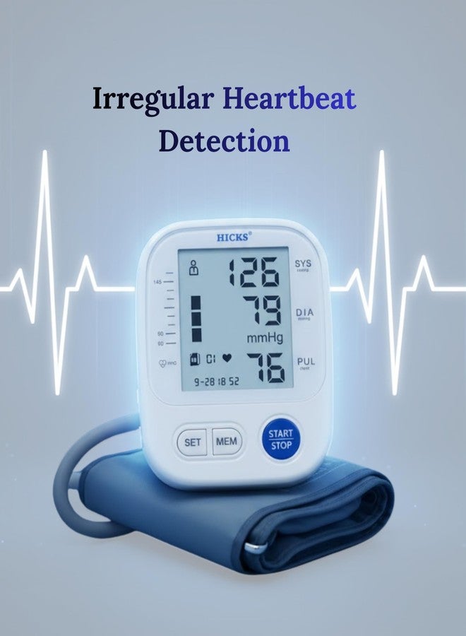 Hicks N-825 Digital Blood Pressure Monitor for Upper Arm | Powered With AAA Batteries Automatic | Heart Rate & Pulse Monitor (White) - Image 4