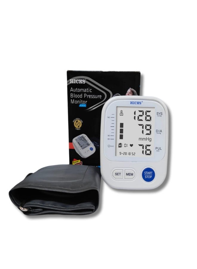 Hicks N-825 Digital Blood Pressure Monitor for Upper Arm | Powered With AAA Batteries Automatic | Heart Rate & Pulse Monitor (White) - Image 1
