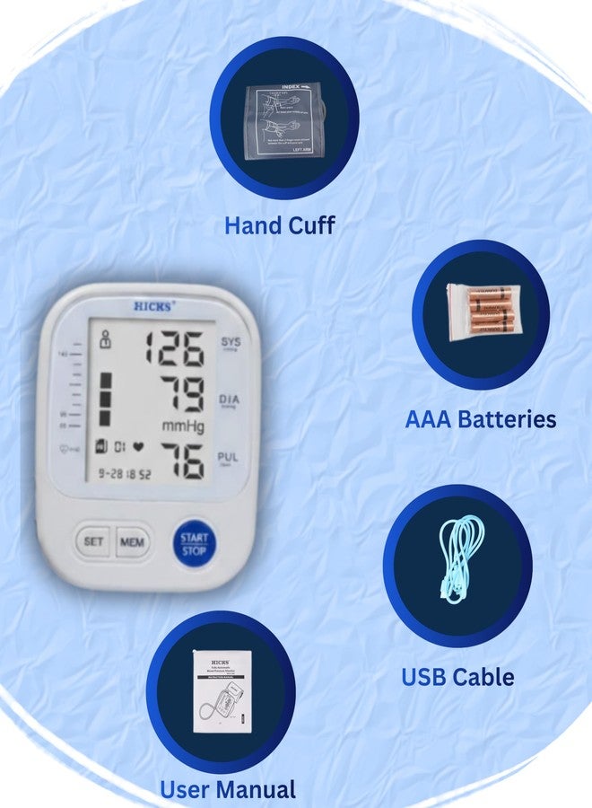 Hicks N-825 Digital Blood Pressure Monitor for Upper Arm | Powered With AAA Batteries Automatic | Heart Rate & Pulse Monitor (White) - Image 5