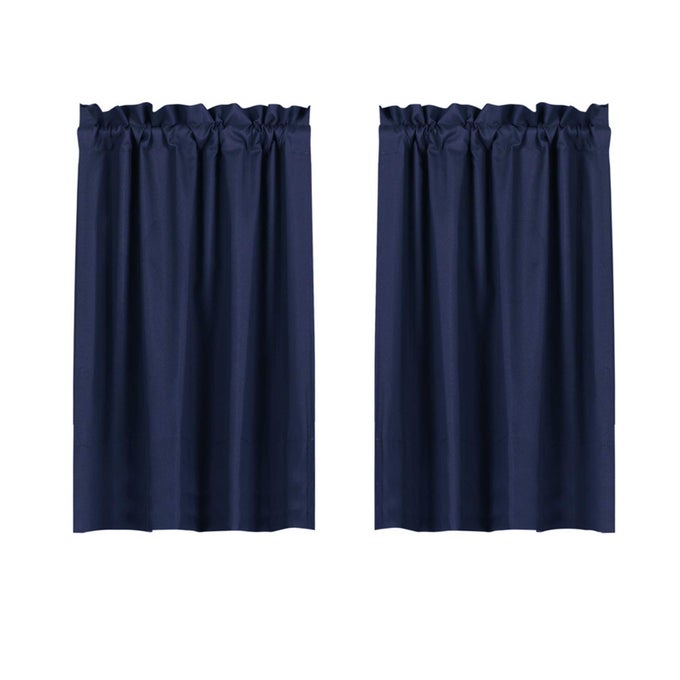 BLACKOUT TIERS CURTAIN FOR SMALL WINDOW ROD POCKET KITCHEN CURTAINS ROOM DARKENING SHORT CURTAINS FOR BEDROOM NAVY BLUE 30 INCH X 45 INCH 2 PANELS