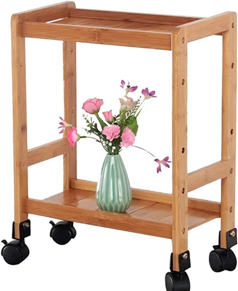 VM DECOR Kitchen Trolley Island Serving trolleys Wooden Serving trolleys with 2 Shelves MultiPurpose Trolley MultiFunction Handle Lockable Wheels Home 3 Sizes Dimensions 36 x 20 x 50 cm - Image 1