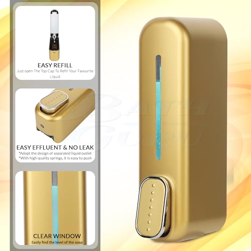 Bath Guru Multipurpose Soap Dispenser Wall Mounted ABS Shampoo Lotion Sanitizer Dispenser for Bathroom (350 Ml, Smart Gold)(Plastic) - Image 5