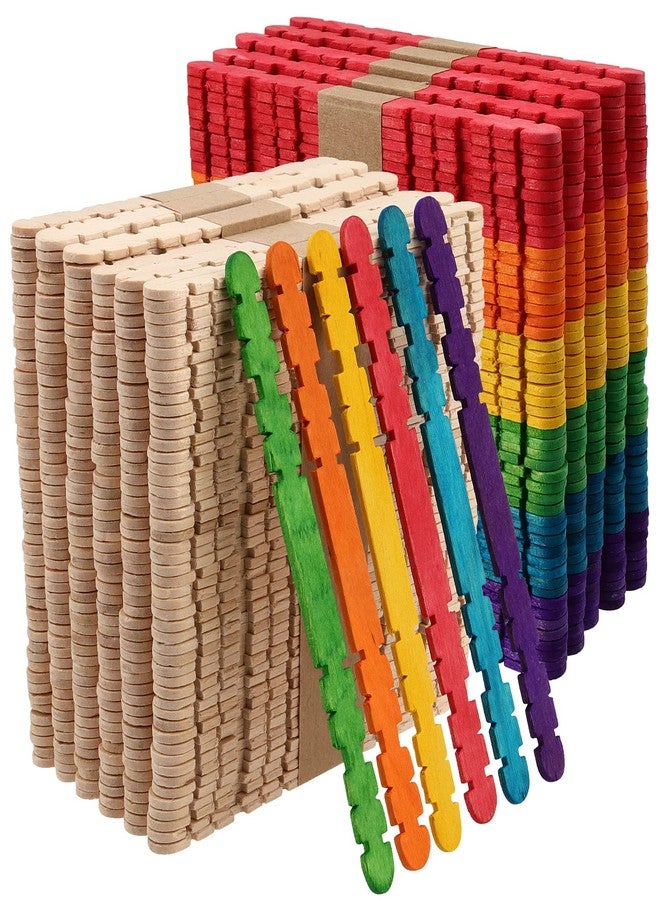 SHEUTSAN 600 PCS 4.5 Inch Sawtooth Wood Sticks - 300 Colorful, 300 Natural - Notched Hobby Sticks for DIY Craft Projects - Image 1