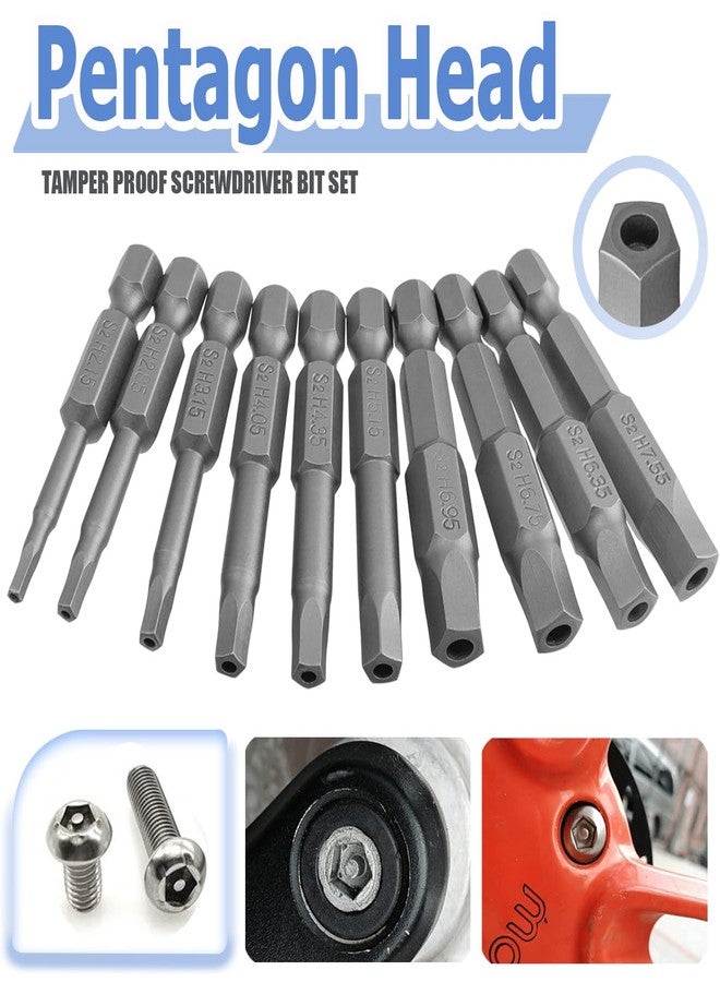 Mesee 10 Pieces Torx Star 5 Point Security Tamper Proof Screwdriver Bits with 1/4" Hex Shank H2.15-H7.55 Magnetic Pentagon Head Screw Driver Bits, 2-Inch Length - Image 5