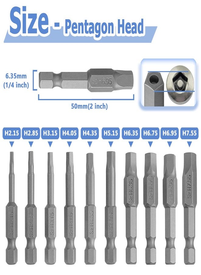 Mesee 10 Pieces Torx Star 5 Point Security Tamper Proof Screwdriver Bits with 1/4" Hex Shank H2.15-H7.55 Magnetic Pentagon Head Screw Driver Bits, 2-Inch Length - Image 2
