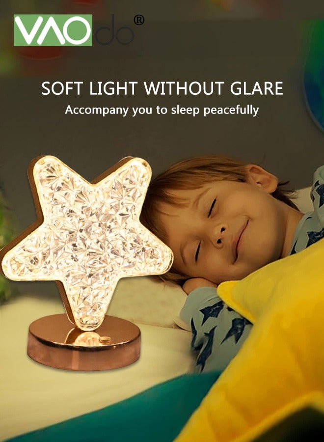VAOdo Crystal Star Night Light, 3 Colors Dimmable Touch Lamp, USB Rechargeable Table Lamp Bedside Lamp, Gold Vintage Nightstand Lamp for Bedroom Living Room Home Decor - Image 1