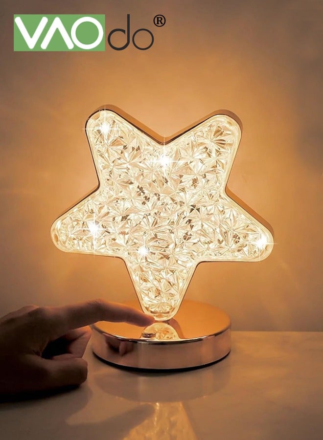 VAOdo Crystal Star Night Light, 3 Colors Dimmable Touch Lamp, USB Rechargeable Table Lamp Bedside Lamp, Gold Vintage Nightstand Lamp for Bedroom Living Room Home Decor - Image 2