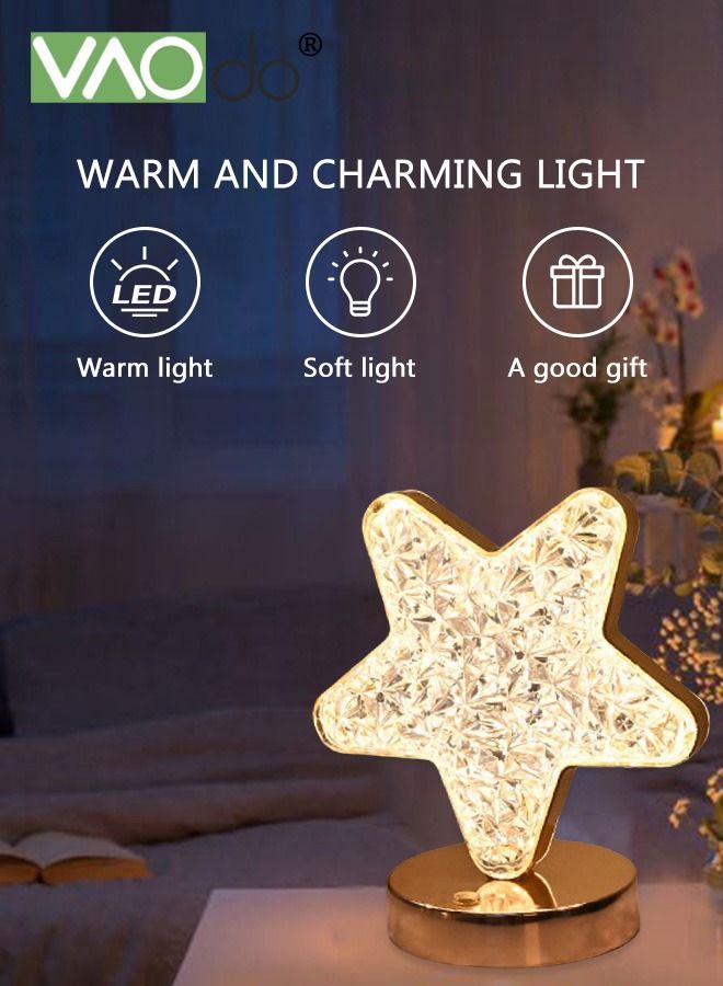 VAOdo Crystal Star Night Light, 3 Colors Dimmable Touch Lamp, USB Rechargeable Table Lamp Bedside Lamp, Gold Vintage Nightstand Lamp for Bedroom Living Room Home Decor - Image 4
